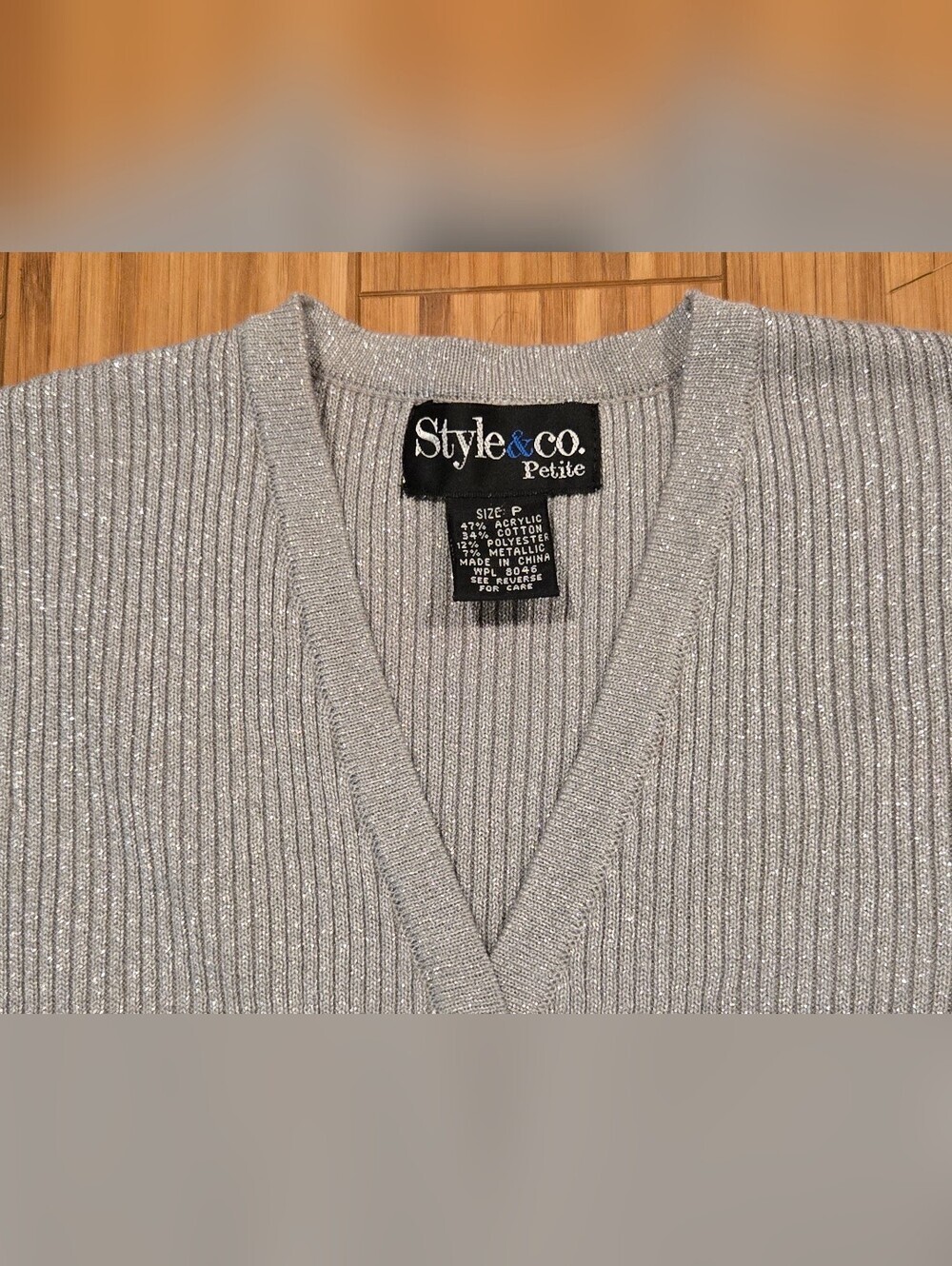 Style & Co Silver-Gray Ribbed Button Cardigan Sweater With Sparkles - Picture 5 of 8